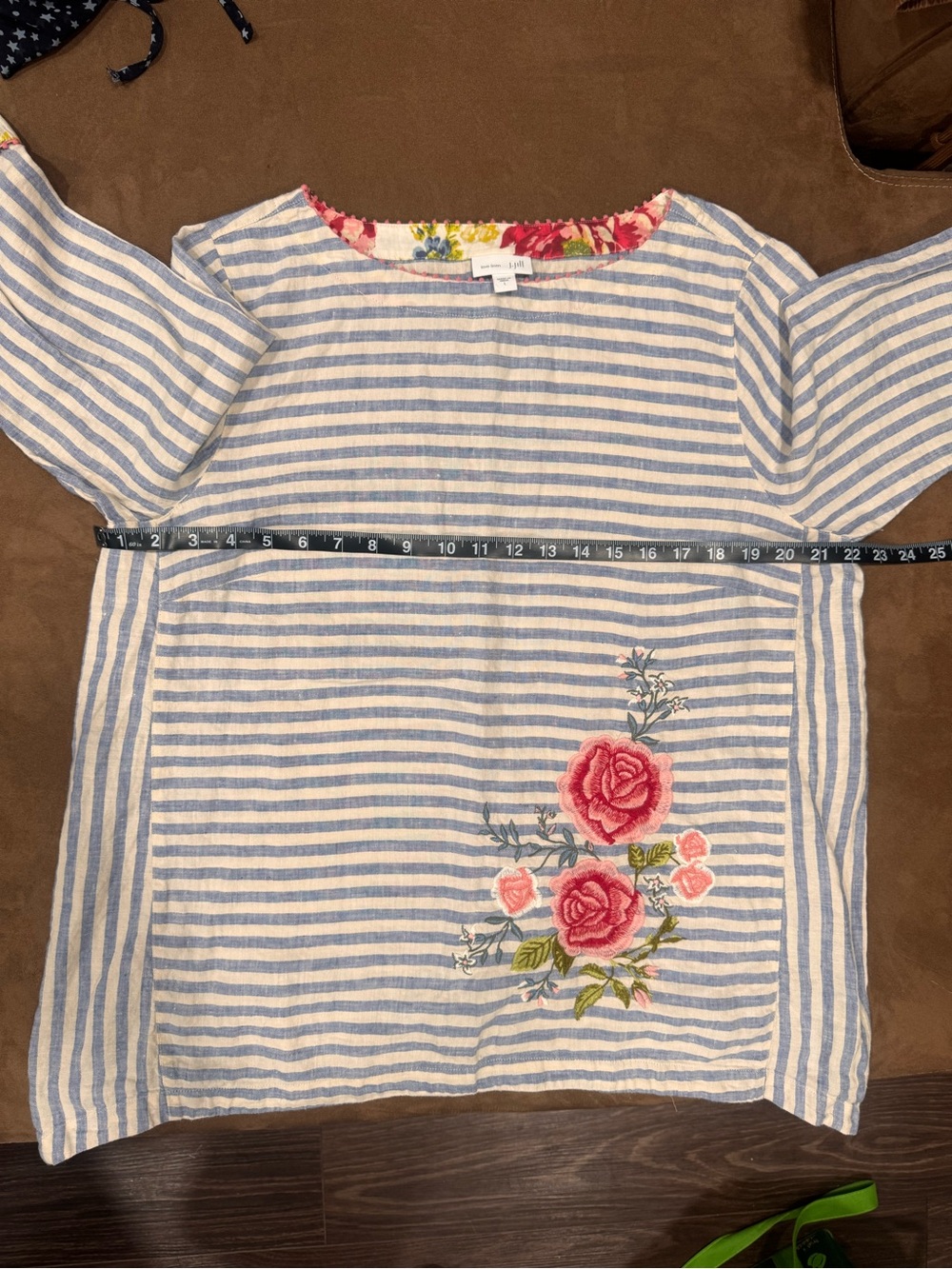 J Jill Love Linen Tunic Striped Embroidered Size Large - Picture 6 of 7